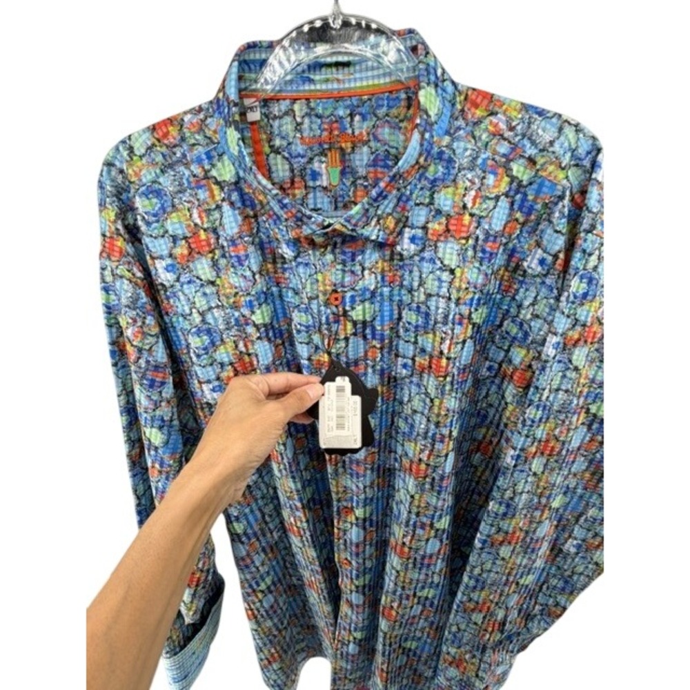 Luchiano Visconti Black Label Shirt 2XLT NWT Big Tall Abstract Blue Button Up - Picture 5 of 8